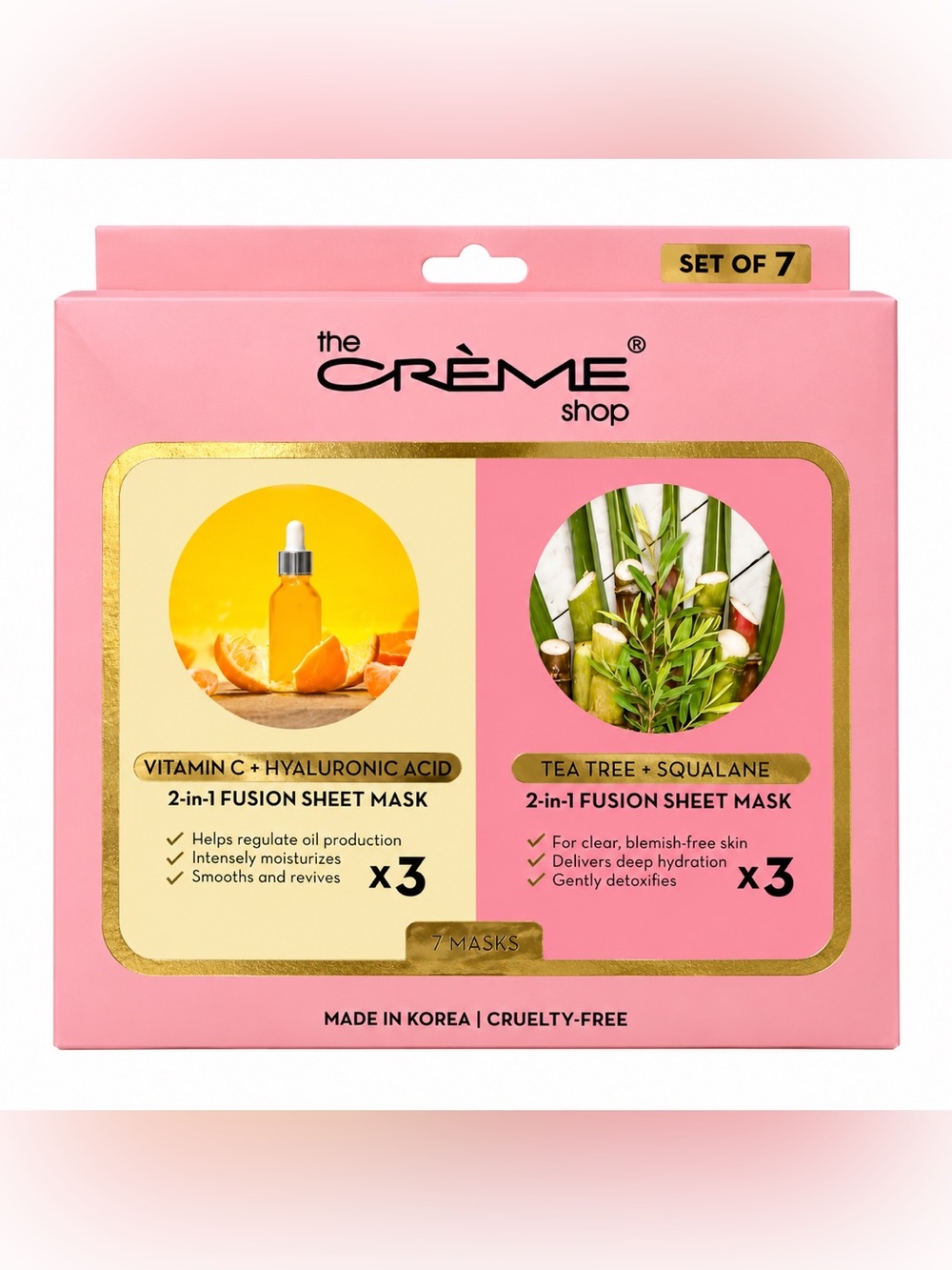 The Crème Shop 2-in-1 Fusion Sheet Mask Set of 7 Vitamin C Tea Tree NEW